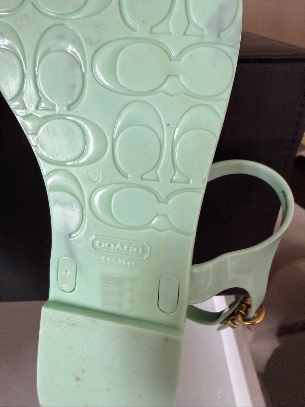 COACH Phila Mint Green Jelly Thong Sandals with Gold Turnlock Accents - Size 9B - Picture 9 of 13